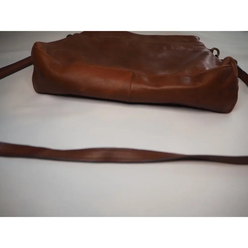 Margot New York Cognac Leather Triple Zip Crossbody Hobo Bag 12x13 Brown